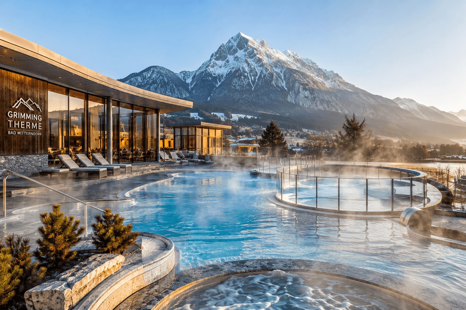 GrimmingTherme Bad Mitterndorf mit Außenpool, Thermalwasser und Alpenpanorama